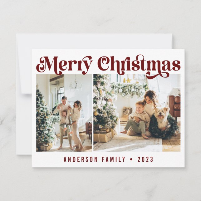 Tarjeta Festiva Retro Minimalista simple Navidades dos fotos (Anverso)