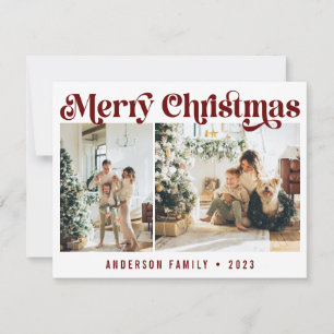 Tarjeta Festiva Retro Minimalista simple Navidades dos fotos