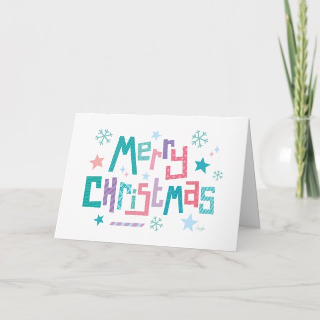 Tarjeta Festiva Retro modern merry christmas snowy text card (Anverso)