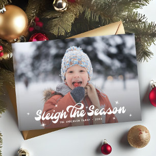 Tarjeta Festiva Retro Moderno Sleigh Navidades De Fotografía De Te