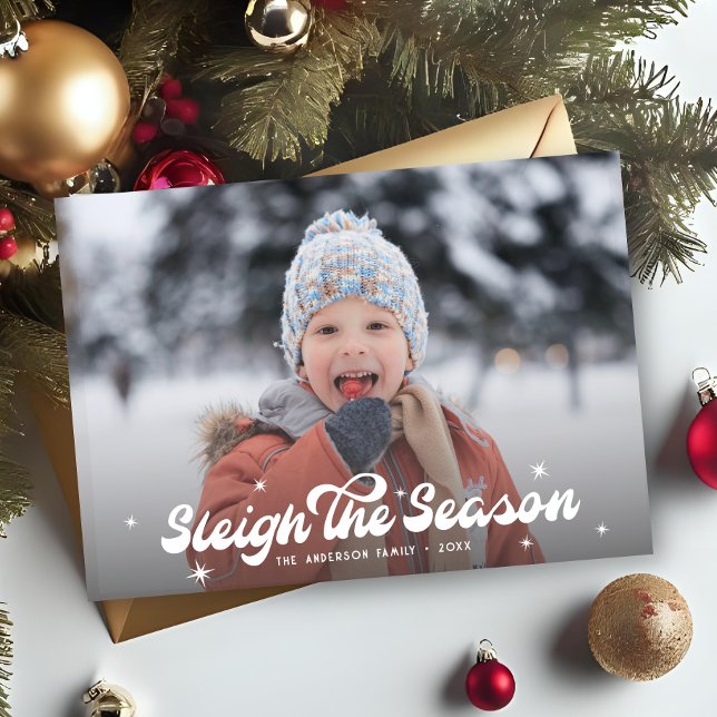 Tarjeta Festiva Retro Moderno Sleigh Navidades De Fotografía De Te (Subido por el creador)