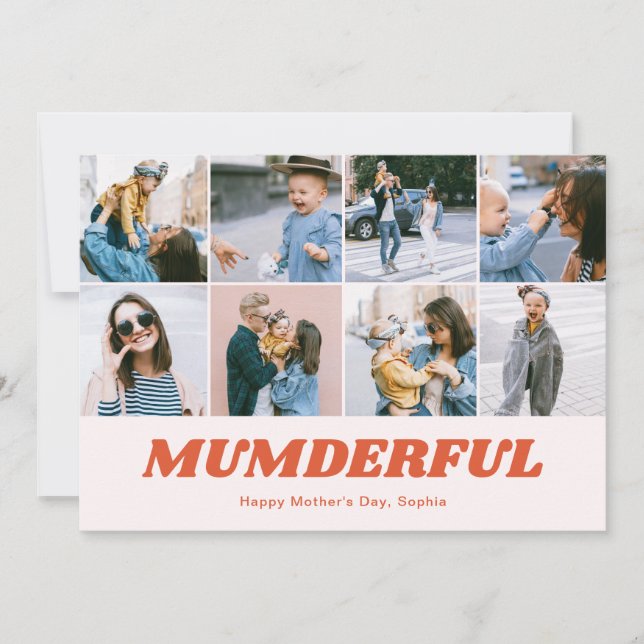 Tarjeta Festiva Retro Mumderful Mothers Day 12 Photo Collage Pink (Anverso)