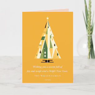 Tarjeta Festiva Retro Mustard Green Christmas Tree Business Logo