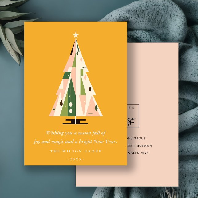 Tarjeta Festiva Retro Mustard Green Christmas Tree Business Logo (Subido por el creador)