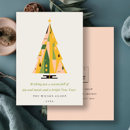 Tarjeta Festiva Retro Mustard Green Christmas Tree Business Logo