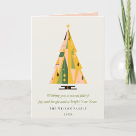 Tarjeta Festiva Retro Mustard Green Christmas Tree Business Logo