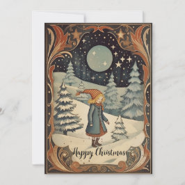 Tarjeta Festiva Retro Navidades Gouache imágenes adelante y atrás