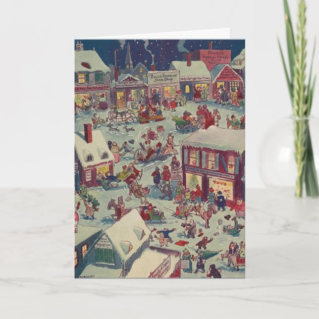 Tarjeta Festiva Retro Navidades Village Shopping Chaos Card (Anverso)