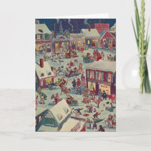 Tarjeta Festiva Retro Navidades Village Shopping Chaos Card
