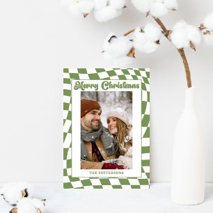 Tarjeta Festiva Retro Ondulado Cuadriculado Verde Salvia Foto Navi