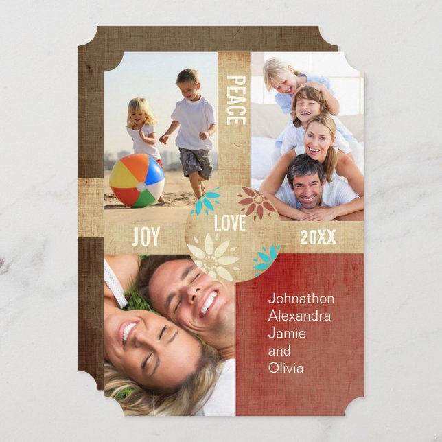 Tarjeta Festiva Retro Peace on Earth Family Photo  (Anverso / Reverso)