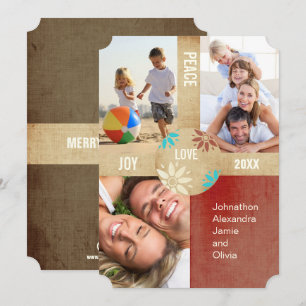 Tarjeta Festiva Retro Peace on Earth Family Photo 