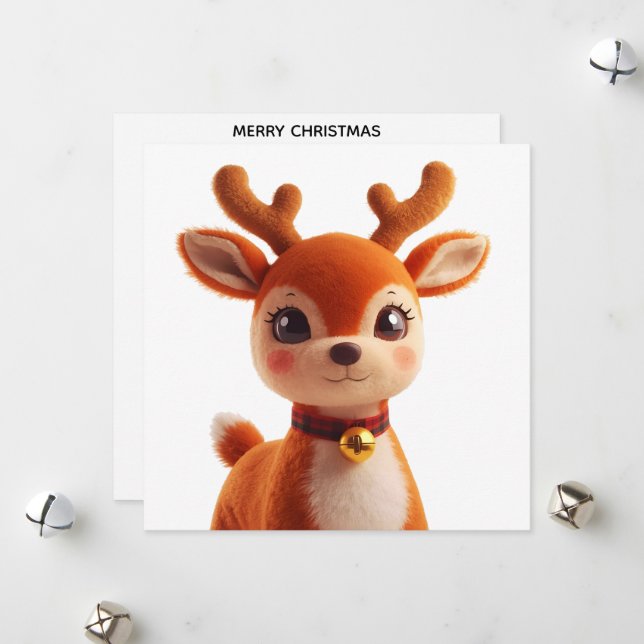 Tarjeta Festiva Retro Plush Reindeer Christmas Art (Anverso/Reverso In Situ)