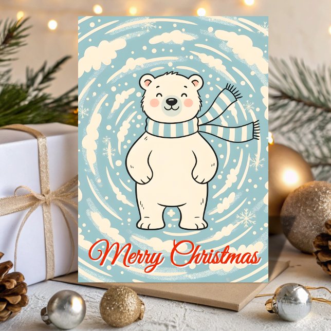 Tarjeta Festiva Retro Polar Bear Blizzard Christmas (Subido por el creador)