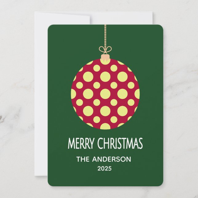 Tarjeta Festiva Retro Polka Dot Christmas Ornament Holiday Card (Anverso)
