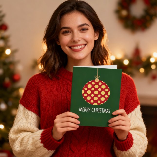 Tarjeta Festiva Retro Polka Dot Christmas Ornament Holiday Card (Subido por el creador)