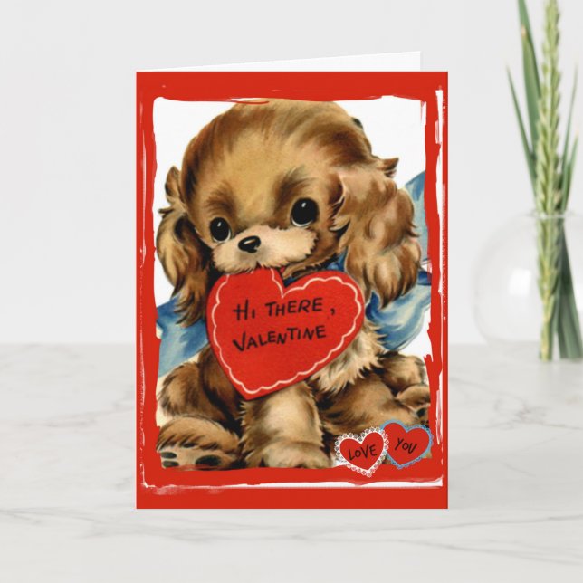 Tarjeta Festiva Retro Puppy Hi There Valentcard (Anverso)