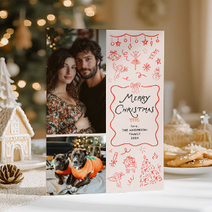 Tarjeta Festiva Retro Quirky Mano Roja dibujada con Feliz Fotos de