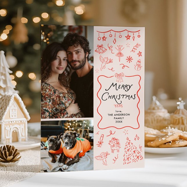 Tarjeta Festiva Retro Quirky Mano Roja dibujada con Feliz Fotos de (Subido por el creador)