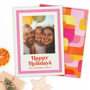 Tarjeta Festiva Retro Rainbow Happy Holidays Marco rosa 1 Foto