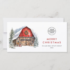 Tarjeta Festiva Retro Red Farm Barn Navidades Corporate