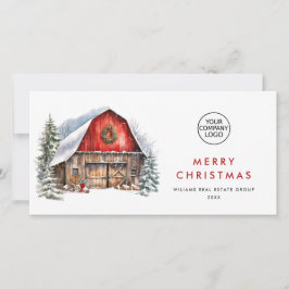 Tarjeta Festiva Retro Red Farm Barn Navidades Corporate