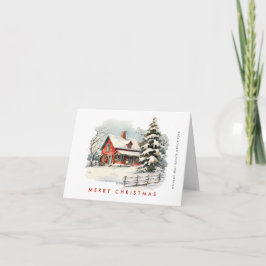 Tarjeta Festiva Retro Red Farm Barn Navidades Corporate