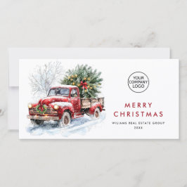 Tarjeta Festiva Retro Red Farm Truck Christmas Tree Corporate