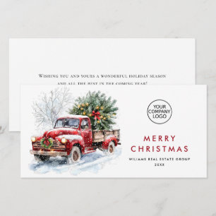 Tarjeta Festiva Retro Red Farm Truck Christmas Tree Corporate