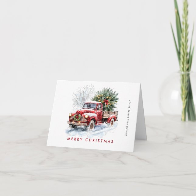 Tarjeta Festiva Retro Red Farm Truck Christmas Tree Corporate (Anverso)