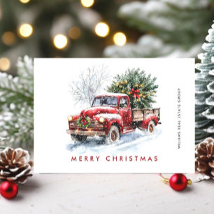 Tarjeta Festiva Retro Red Farm Truck Christmas Tree Corporate