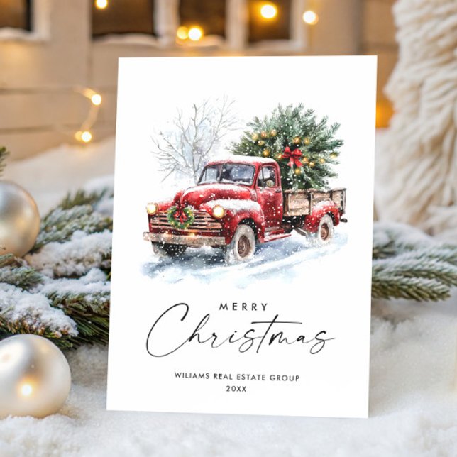 Tarjeta Festiva Retro Red Farm Truck Christmas Tree Corporate (Subido por el creador)
