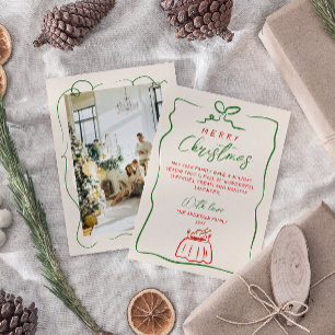 Tarjeta Festiva Retro Red Green Hand Escrito Por Navidades Fotográ