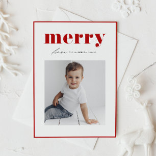 Tarjeta Festiva Retro Rojo Negrita Merry Typography Photo Navidade