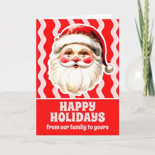 Tarjeta Festiva Retro Rojo Santa Claus Navidades de Ric Rac Rojo (Anverso)
