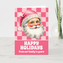 Tarjeta Festiva Retro Rosa Santa Claus Tartán Navidades de plástic