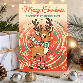 Tarjeta Festiva Retro Rudolph in a Blizzard Christmas