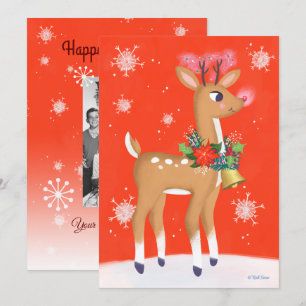 Tarjeta Festiva Retro Rudolph Reindeer Red