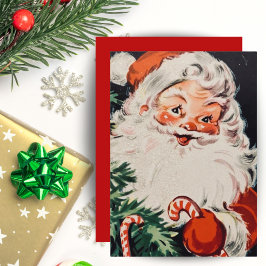 Tarjeta Festiva Retro Santa con Navidades Personalizados Candy Can