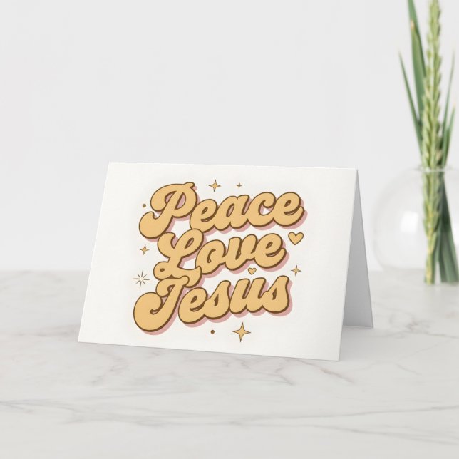 Tarjeta Festiva Retro Script Peace Love Jesus Christmas (Anverso)