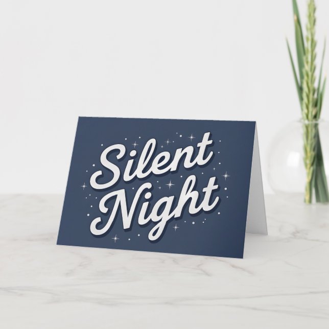 Tarjeta Festiva Retro Script Silent Night Christmas (Anverso)