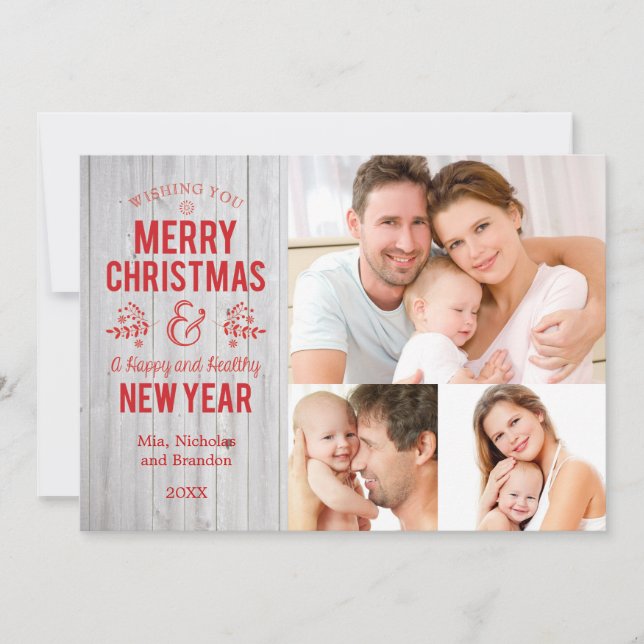 Tarjeta Festiva Retro Sign in Rustic Wood Merry Christmas Card (Anverso)
