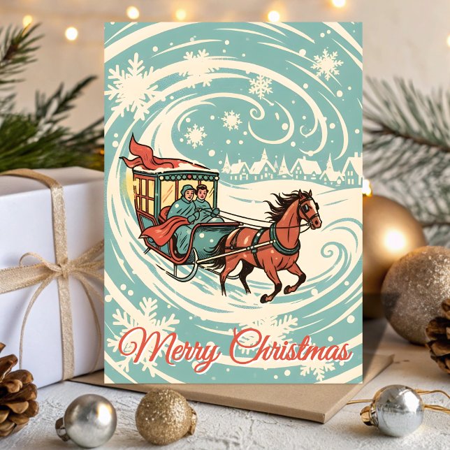 Tarjeta Festiva Retro Snowy Sleigh Ride Christmas (Subido por el creador)