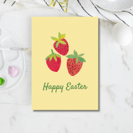 Tarjeta Festiva Retro Spring Strawberry Easter Folded Holiday Card