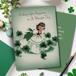 Tarjeta Festiva Retro St. Patrick's Day Chica irlandés vintage Per