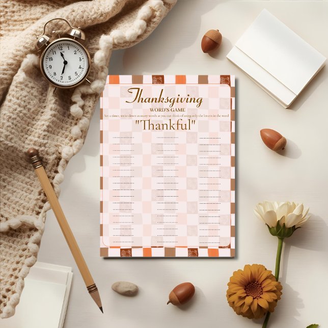 Tarjeta Festiva Retro Thanksgiving  Words game card (Retro Thanksgiving Words game card)