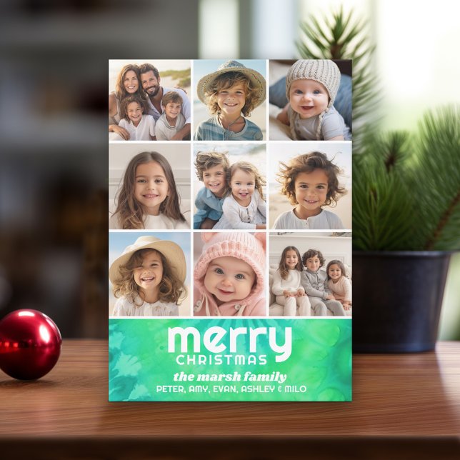 Tarjeta Festiva Retro Tie-Dye Verde azulada Lime - Foto - Feliz Na (Retro Tie Dye Pattern Christmas Card. Add a little color to your holiday with this online photo card)