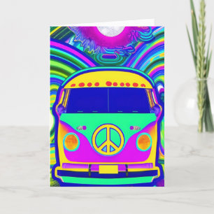 Tarjeta Festiva Retro Trippy Psicodélico Hippie Groovy Van Life