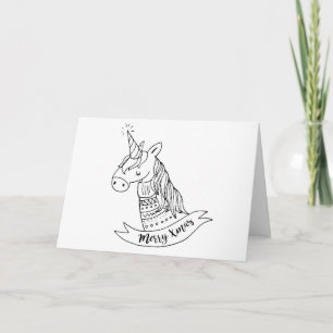 Tarjeta Festiva Retro unicorn merry everything happy always