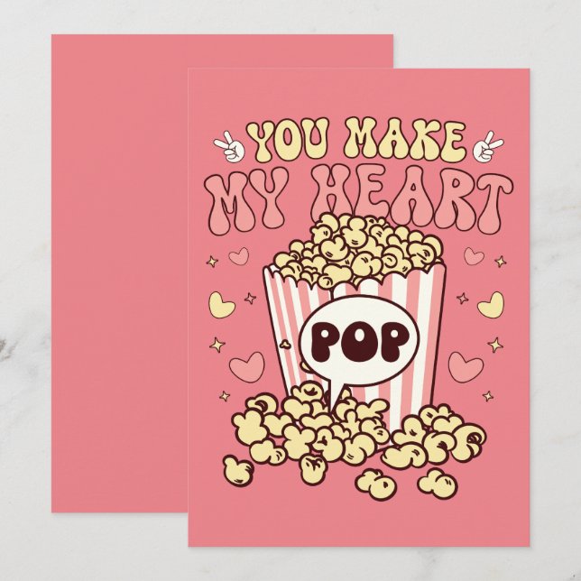 Tarjeta Festiva Retro Valentine Popcorn (Anverso / Reverso)